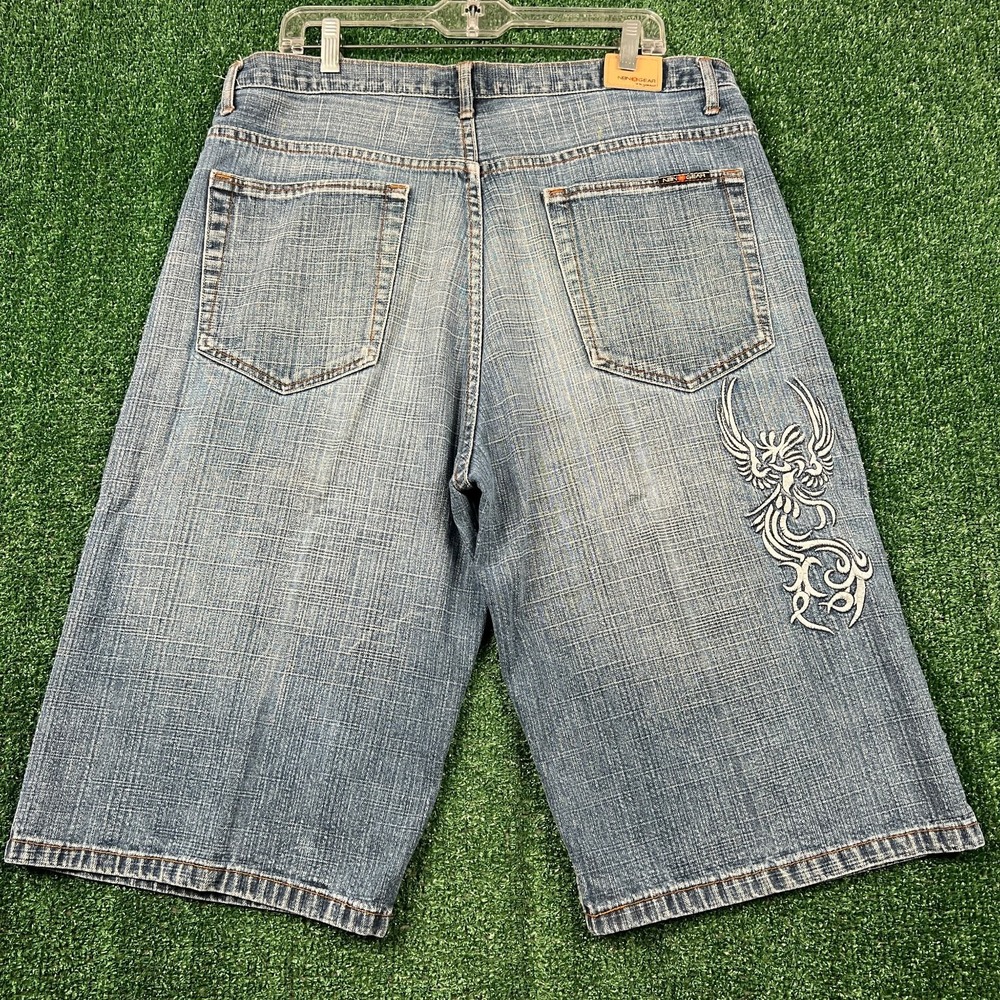 Vintage NBN Gear Embroidered Phoenix Jean Shorts Mens 38x14" Blue Y2K JNCO Style